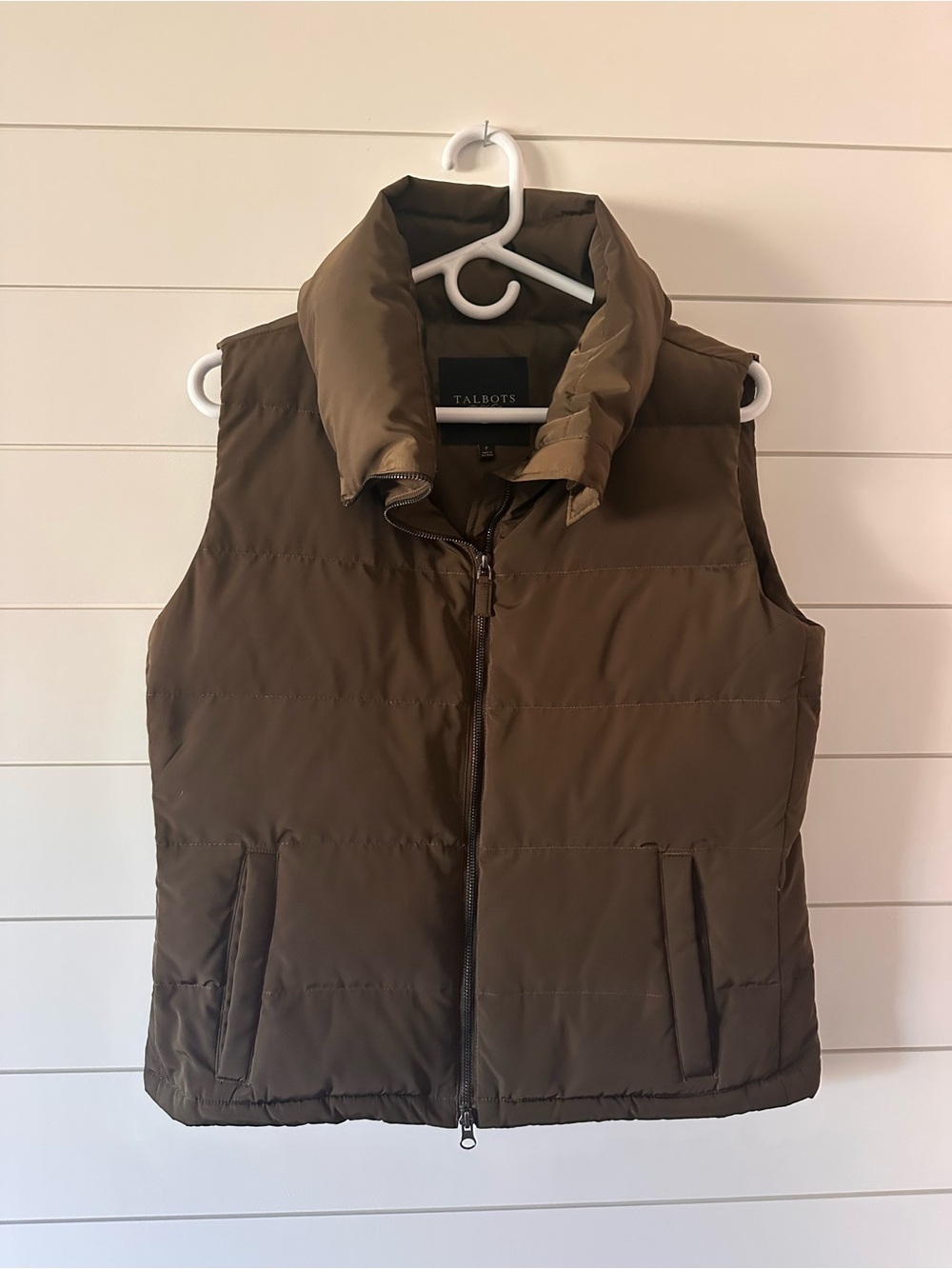 Talbots Olive Brown Quilted Down Vest